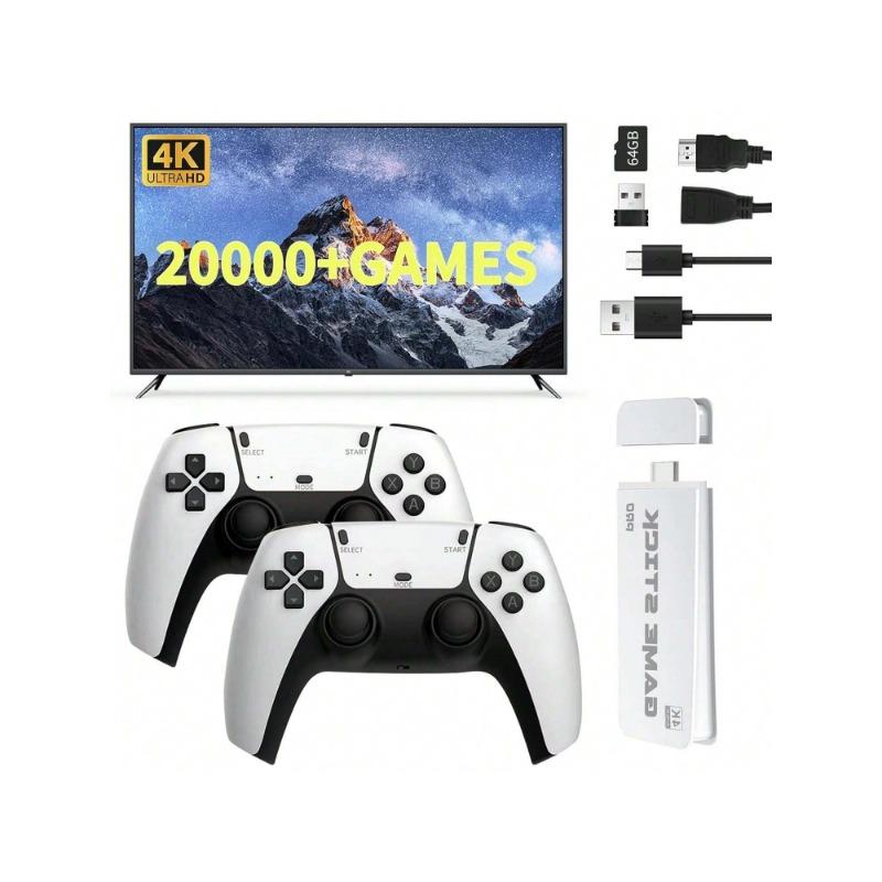 Wireless Retro Game Stick Wireless Retro Game Console 2.4G Wireless Controllers HD Output System 23 Emulators 20000+ Games, Plug And Play Video Game Consoles With 64GB TF Card