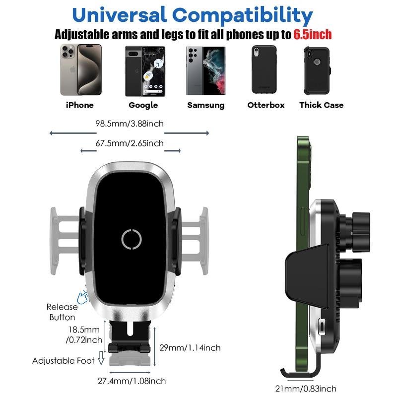 Adjustable Cup Holder Phone Mount for Car - Wireless Charger for iPhone 15 14 13 12 11 Pro & Samsung Galaxy S23 S22 S21 S20