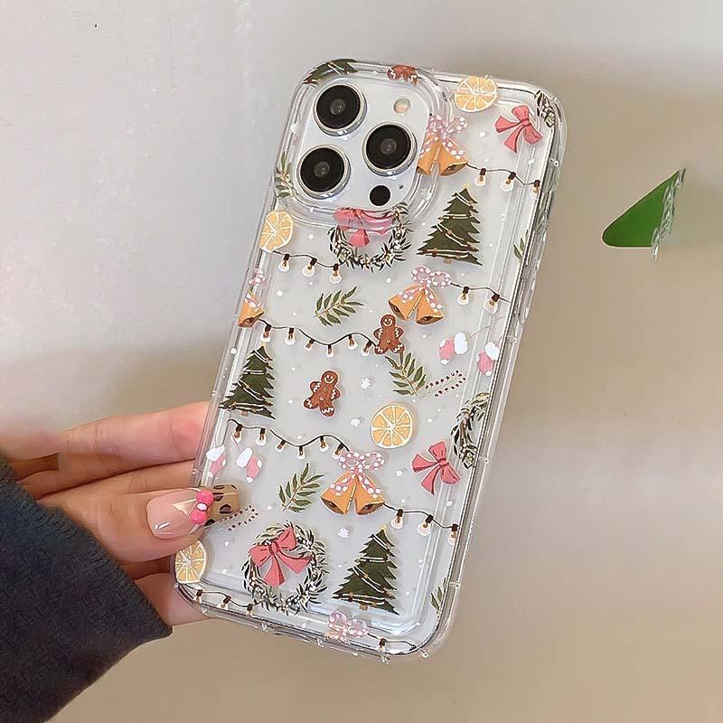 Cute Christmas Themed Pattern Phone Case, Decorative Phone Protector Cover, Phone Accessories Compatible with iPhone 16 15 14 13 12 11 Pro Max