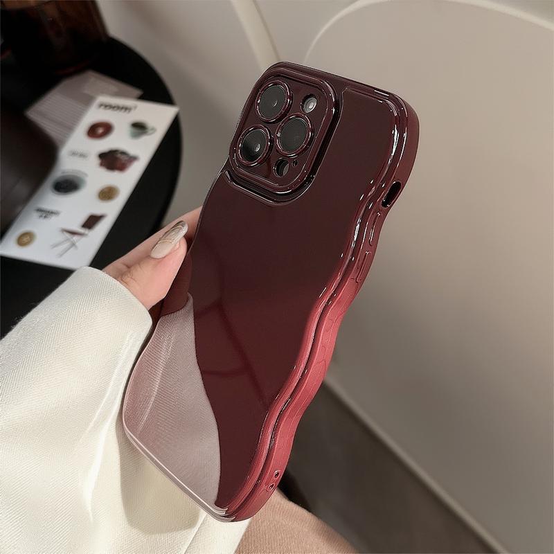 Wave Edge Solid Color Retro Burgundy Phone Case for iPhone 11 12 13 14 15 Pro Max