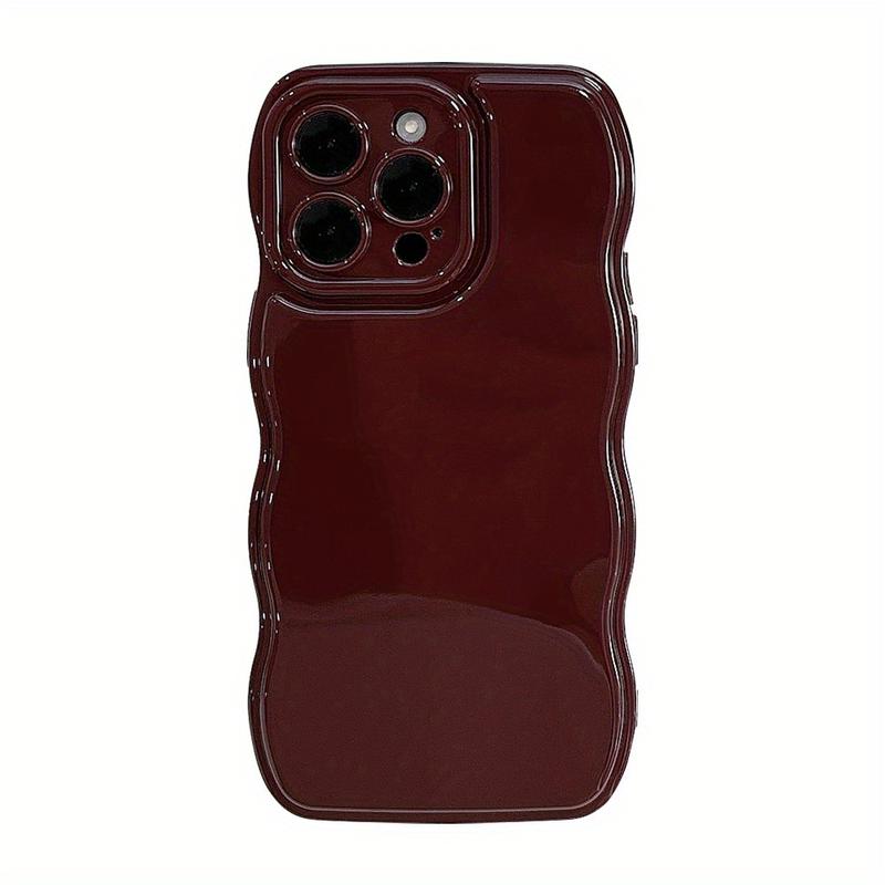 Wave Edge Solid Color Retro Burgundy Phone Case for iPhone 11 12 13 14 15 Pro Max