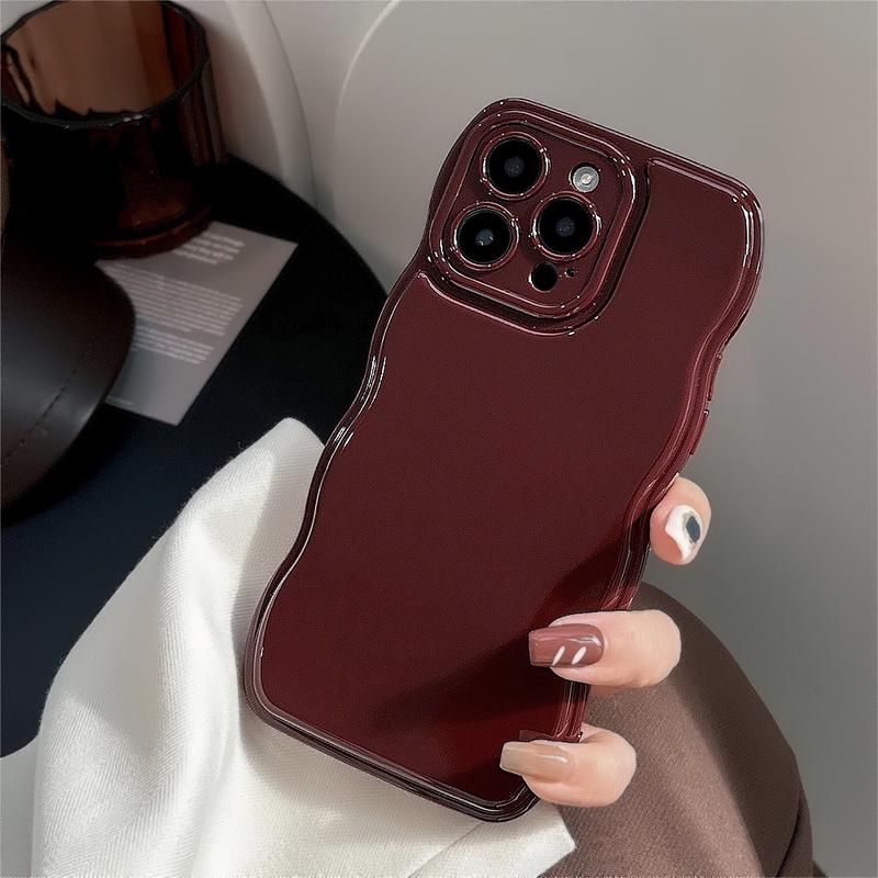 Wave Edge Solid Color Retro Burgundy Phone Case for iPhone 11 12 13 14 15 Pro Max