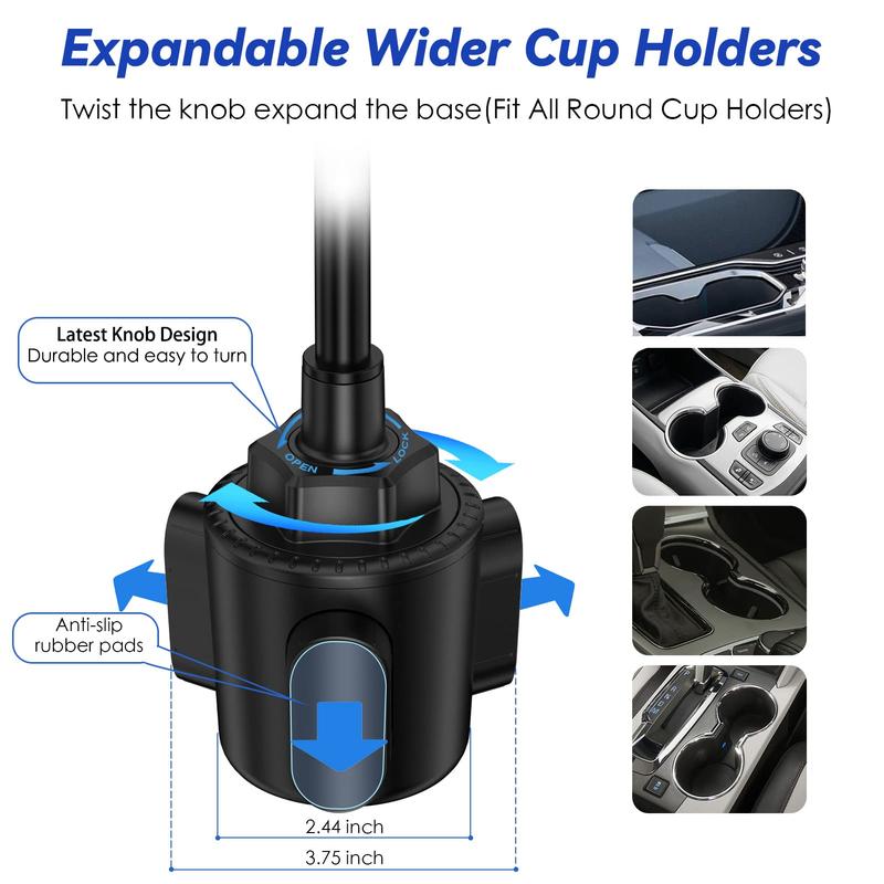 Adjustable Cup Holder Phone Mount for Car - Wireless Charger for iPhone 15 14 13 12 11 Pro & Samsung Galaxy S23 S22 S21 S20