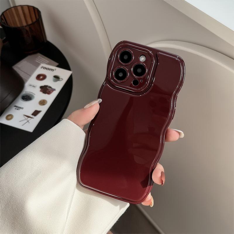 Wave Edge Solid Color Retro Burgundy Phone Case for iPhone 11 12 13 14 15 Pro Max