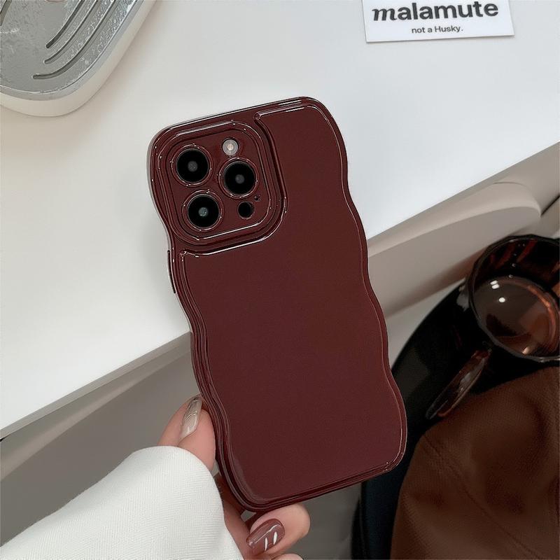 Wave Edge Solid Color Retro Burgundy Phone Case for iPhone 11 12 13 14 15 Pro Max