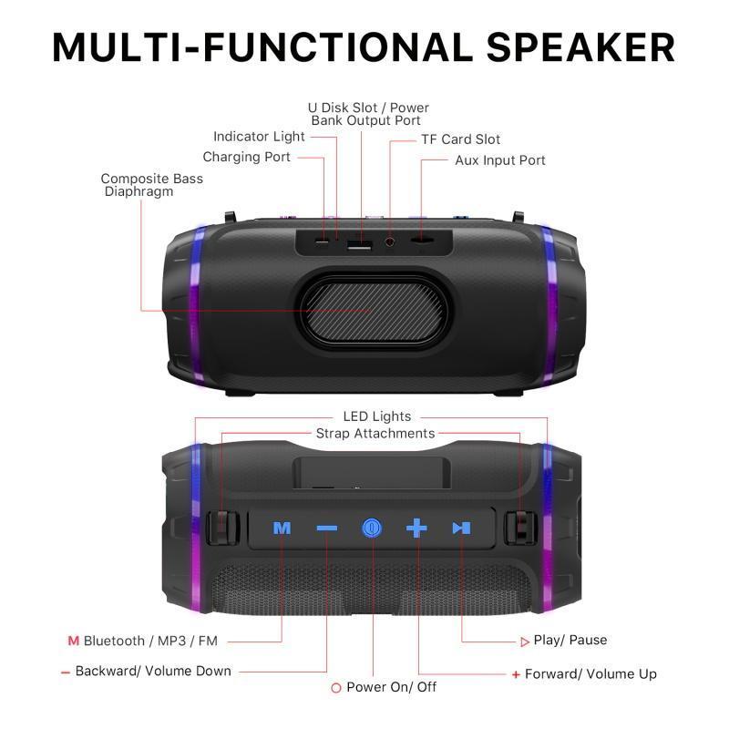 VibeBuddy Speaker RGB Protable Speaker with Strap Wireless Bluetooth Speaker for Camping, Travel, Party and More