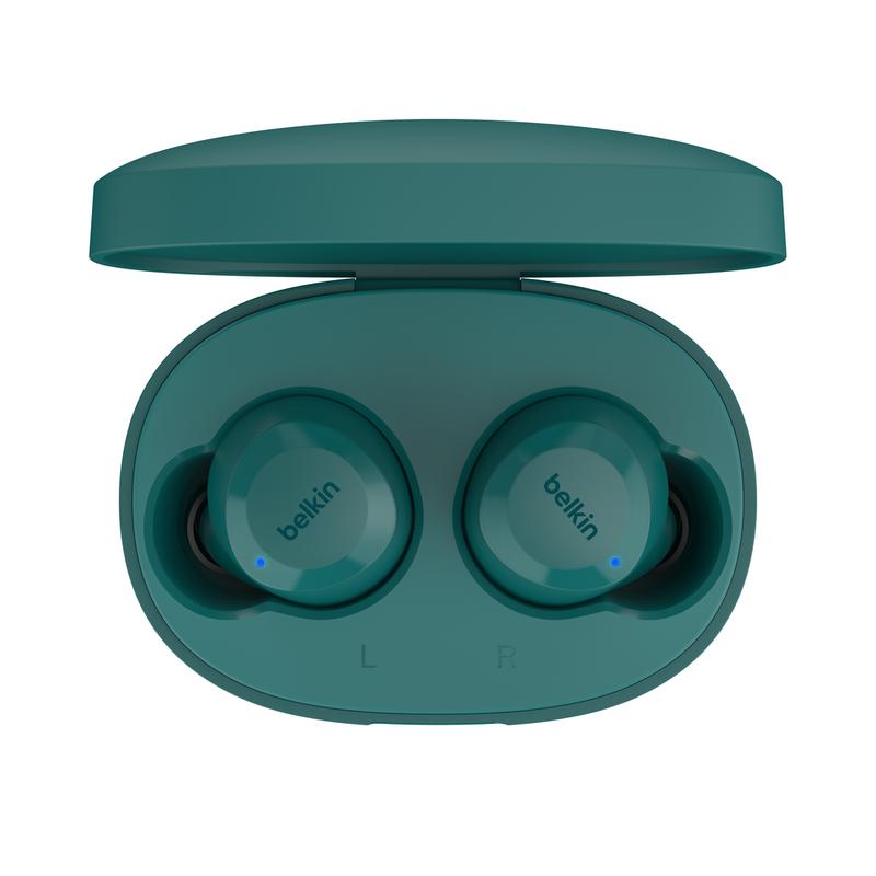 Belkin SoundForm Bolt True Wireless Earbuds, Comfortable Ear buds, High Fidelity Sound, 28 Hours, Switch Devices w  Bluetooth 5.2, IPX4 sweat & water resistant, Mono Mode to extend battery and stay alert, Charging Case Incl, Black, White, Lavender & Teal.