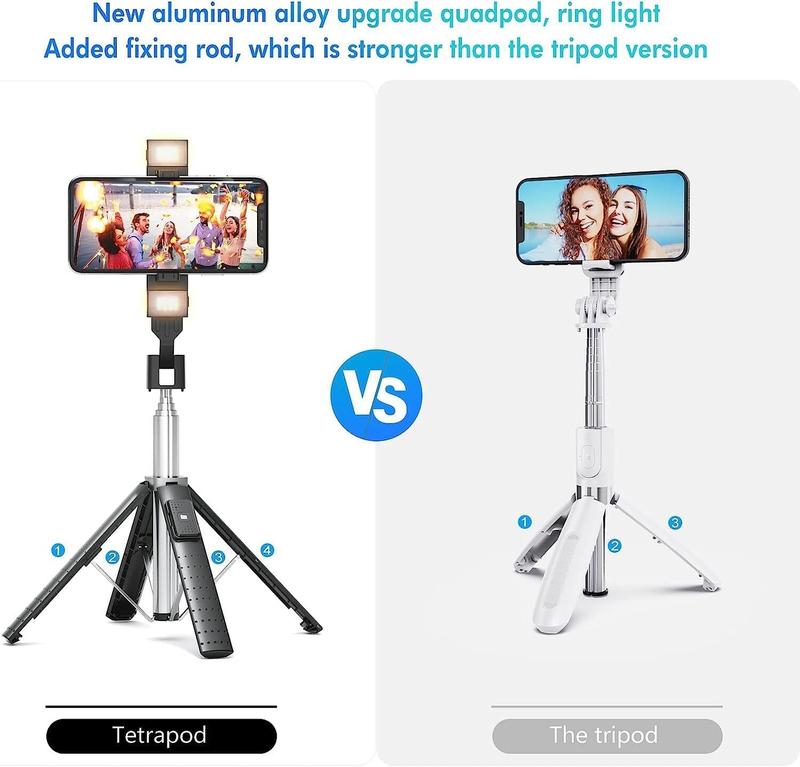 [Fast Delivery] 41” Selfie Stick Tripod with 2 Rechargeable Fill Light for iPhone & Android Smartphones - Compact, Portable & Remote Controlled