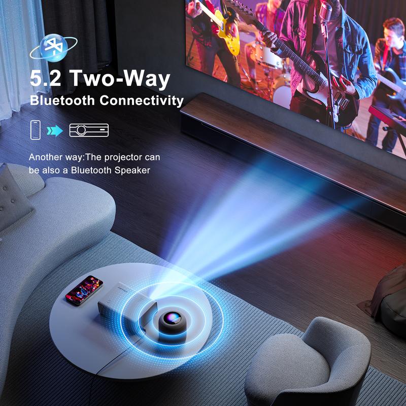 HD Projector with WiFi 6 and Bluetooth 5.2, 600 ANSI Native 1080P 4K Supported, Outdoor Projector with Screen, Movie Projector Compatible with HDMI USB TV Stick Audio Digital Remote Lcd Remote Control