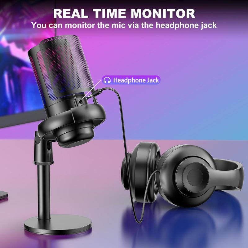 USB Type-C Microphone, Plug-and-Play RGB Capacitive Microphone with Data Cable, Microphone for Recording, Gaming, Streaming, Broadcasting & Conference, Summer Gifts 2024