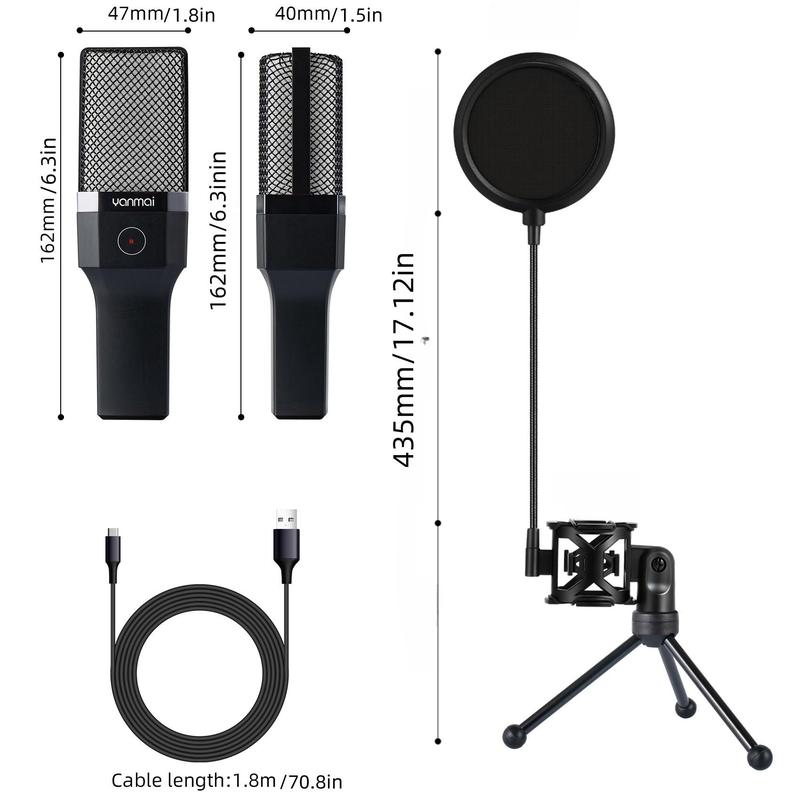 YANMAI Professional RGB Gaming Microphone, USB Wired Microphone Gaming with Tripod Microphone Stand & Mic Cover & Microphone Condenser, Portable Microphone for Music Recording, Live Streaming, Podcast Broadcast