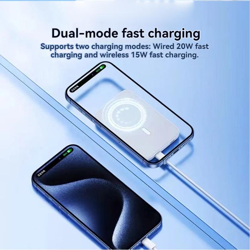 10000mAh magnetic power bank suitable for iPhone 15 14 13 12 Mini Pro Max magnetic wireless fast charging portable power bank, Qi2 certified 15W portable charger