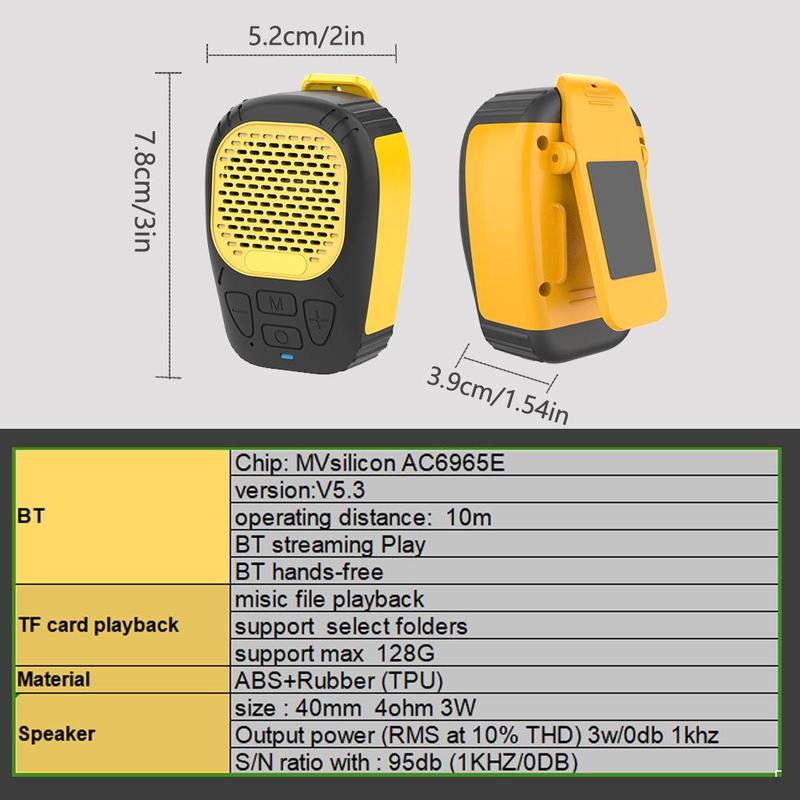 Wireless Speaker Portable, Water-resistant Speaker with Clip, Outdoor Subwoofers Speaker with Built-in Mic for Hands-free Music Calls