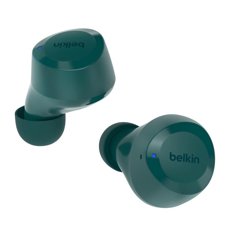 Belkin SoundForm Bolt True Wireless Earbuds, Comfortable Ear buds, High Fidelity Sound, 28 Hours, Switch Devices w  Bluetooth 5.2, IPX4 sweat & water resistant, Mono Mode to extend battery and stay alert, Charging Case Incl, Black, White, Lavender & Teal.