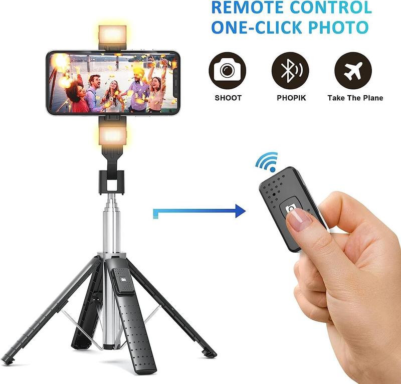 [Fast Delivery] 41” Selfie Stick Tripod with 2 Rechargeable Fill Light for iPhone & Android Smartphones - Compact, Portable & Remote Controlled