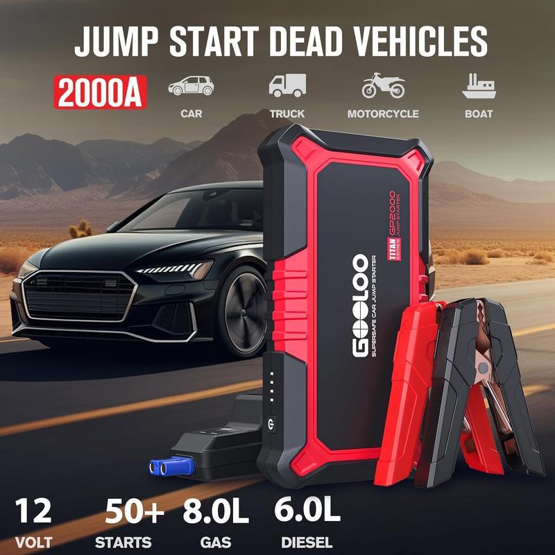 GOOLOO Jump Starter Battery Pack - RED 1500A BLACK 2000A Peak Jump Box, Water-Resistant Battery Booster for Up to 8.0L Gas or 6.0L Diesel Engine,12V SuperSafe Portable Jumper Starter with Quick Charge,Type C Port