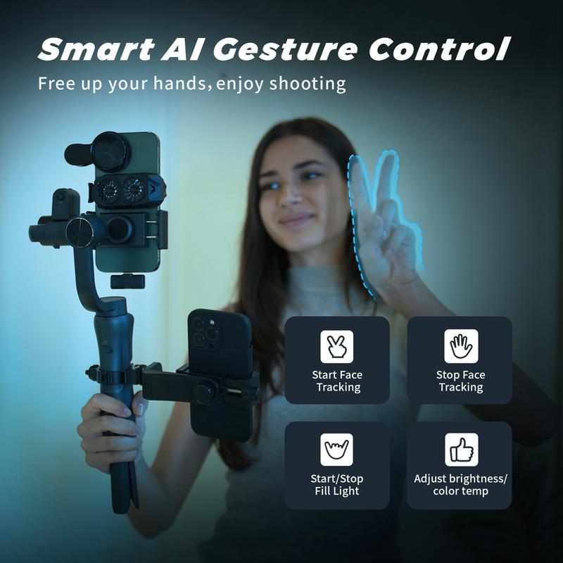 360° 3-axis mobile phone stabilizer AI Tracking face tracking Anti-shake selfie stand Vlog content creation Fill light module gimbal  stabilizer Smartphone Cellphone