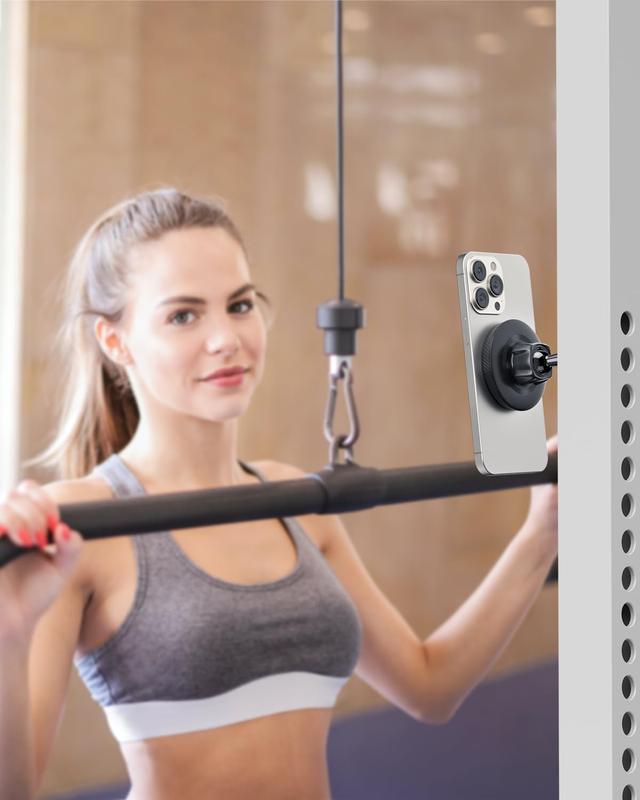 Gym Magnetic Gym Phone Holder for Magsafe, 360 Adjustable, Gym Accessories Dual Magnetic Phone Holder for Gym, Alloy Base and Joint, Compatible with Magsafe iPhone 16 15 14 13 12 Series, Fitness Accessory