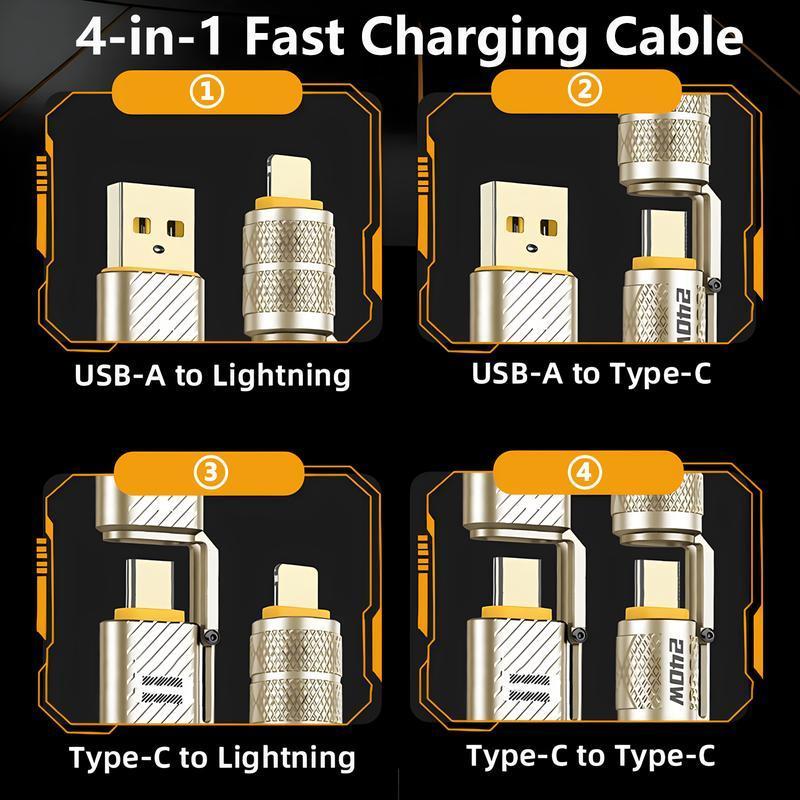 4 in 1 USB C to Lightning Cable, 1 Count 240W Multi Charger Cord Combo Lightning Type C Type A for iPhone iPad Samsung, Multi Charging Cable for iPhone