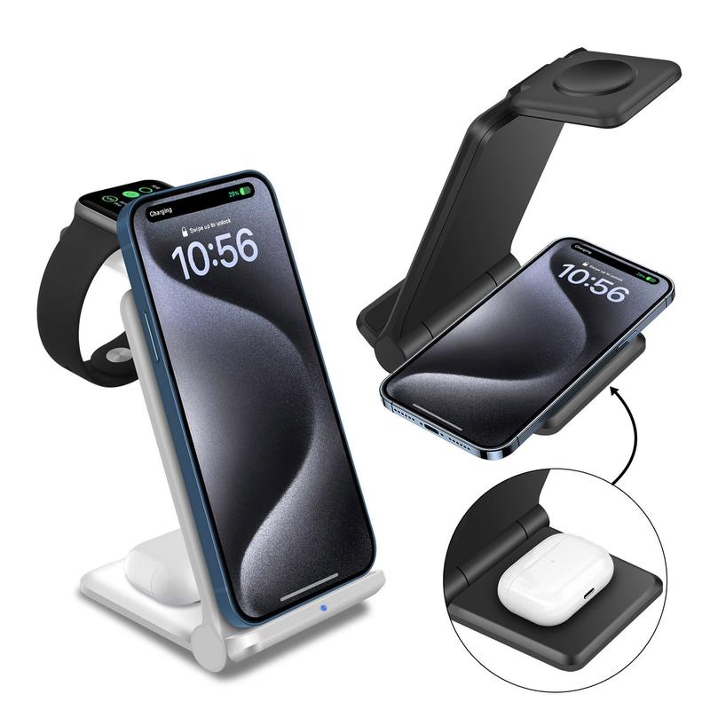 FDGAO 3 in 1 Fast Wireless Charger Station for iPhone, Foldable Travel Charger Stand Pad for iPhone 16 15 14 13 12 Pro Max,Apple Watch ,Airpods