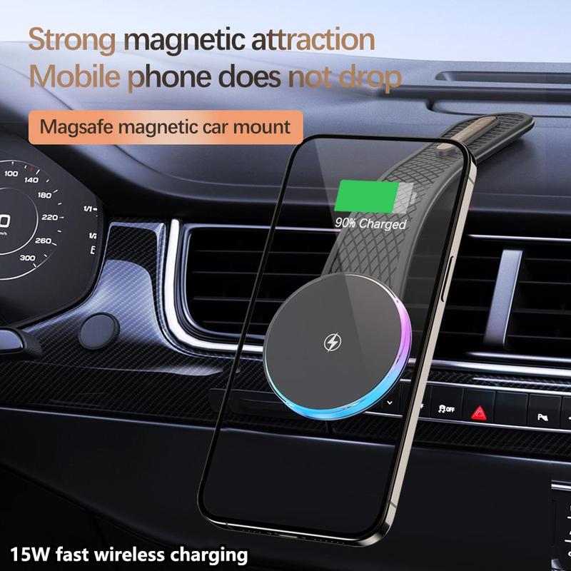 Magnetic Car Charger, Phone Wireless Charging Car Charger Holder with RGB Ambient Light, Dashboard Car Charger for iPhone, Car Accessories