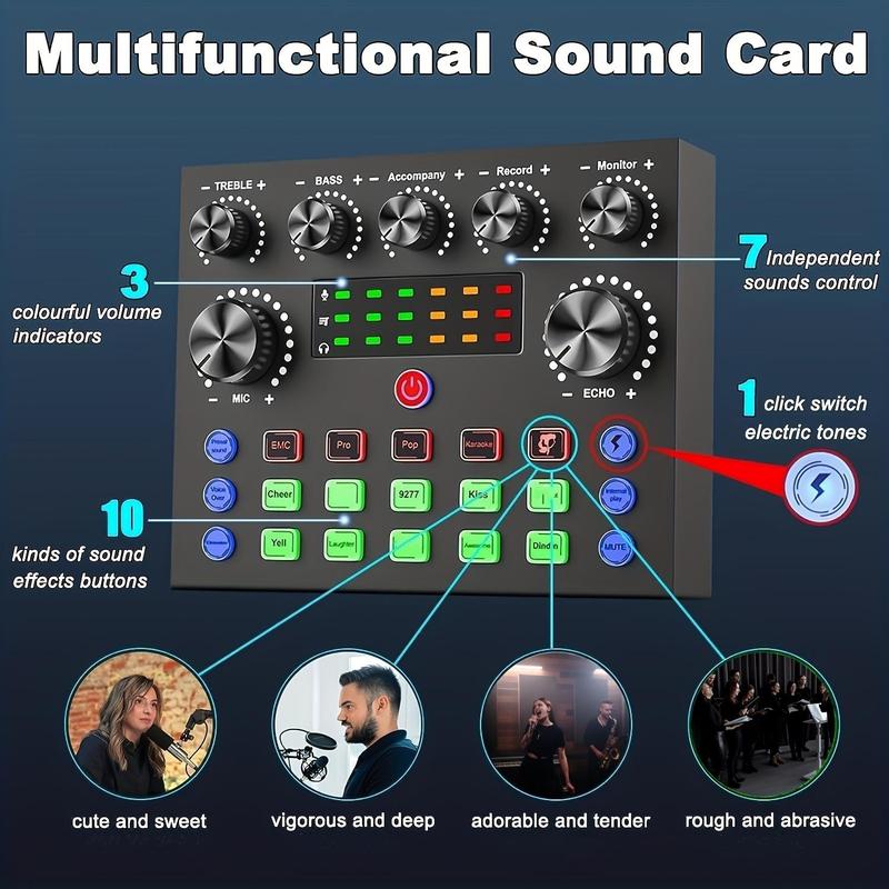 Professional Podcast Studio Equipment, 1 Count USB Rechargeable Microphone & Audio Interface & Sound Card, Live Streaming Equipment for YouTube