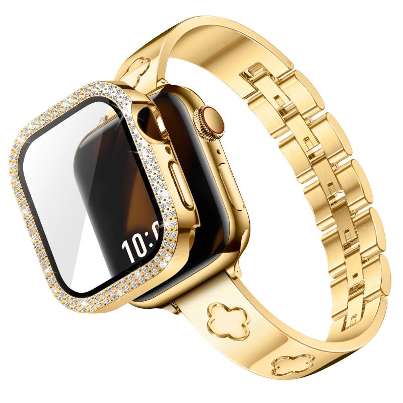 Missair Luxury Band & Protective Case Bling Diamond Compatible with Apple Watch 40mm 41mm 44mm 45mm, Adjustable Stainless Steel Dressy Bracelet Women's Love Series Wearable Accessories