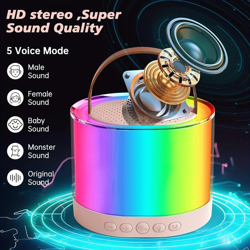 Portable Mini Karaoke Machine, Rechargeable Wireless Microphone & Speaker with LED Light, Portable Karaoke Machine for Home, Party, Outdoor