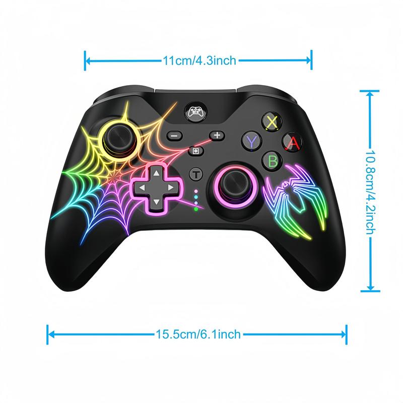 Spider Pattern Wireless Gaming Controller, 9 RGB LED Lights Gamepad, Ergonomic Design Controllers for Multiple Devices, Console Accessories