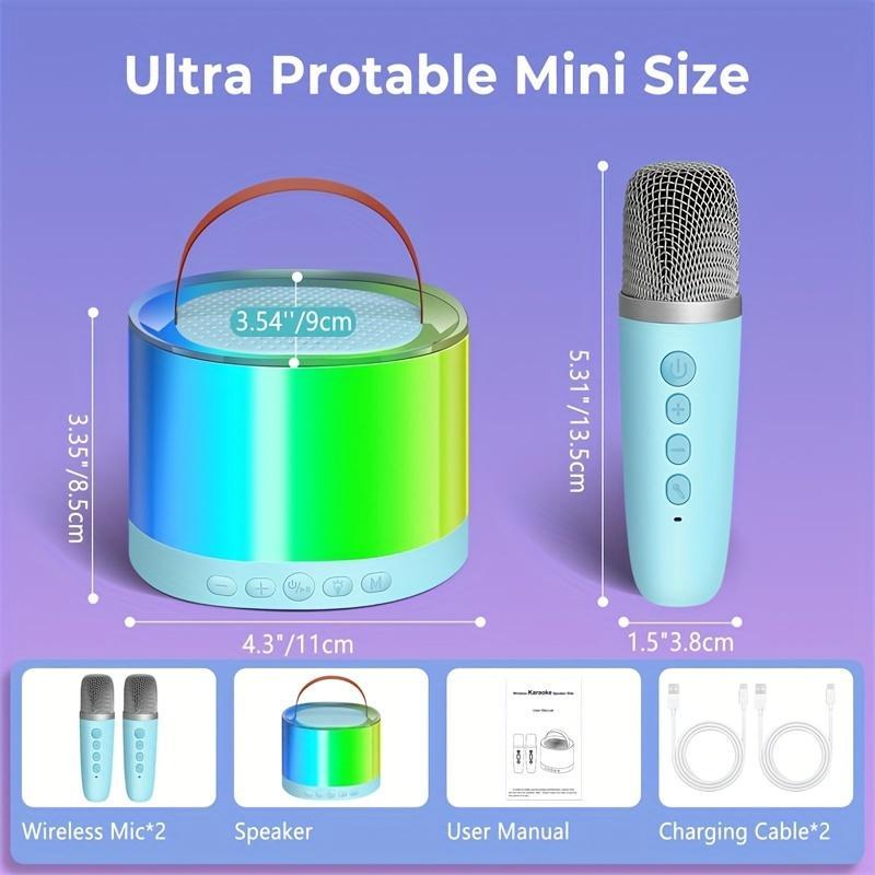 Portable Mini Karaoke Machine, Rechargeable Wireless Microphone & Speaker with LED Light, Portable Karaoke Machine for Home, Party, Outdoor