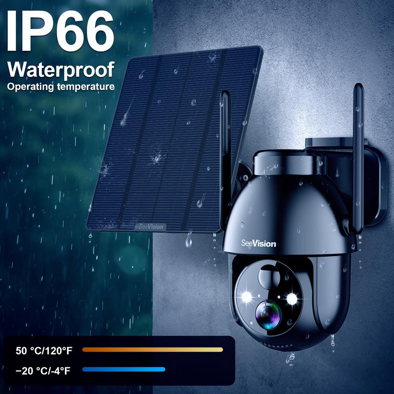 SeeVison 4G LTE Cellular Solar Security Cameras Wireless Outdoor, Solar Powered 3MP Camera 2K Security Camera for No WiFi, PIR Motion Detection,Siren,Color Night Vision, SD Cloud Storage (SIM Card Included)