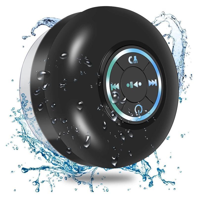 Waterproof Portable Speaker, Wireless Bluetooth-compatible Speaker with Suction Cup, Rechargeable LED Light Speaker for Home, Outdoor, Travel