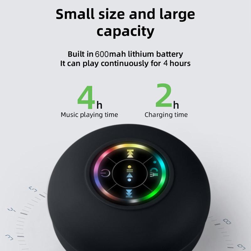 Mini Shower Speaker, Portable Wireless Bluetooth-compatible Speaker with LED Light, IPX4 Waterproof Speaker with Suction Cup for Beach, Shower, Outdoor Camping 2024 New Black Friday Sale Christmas Gifts