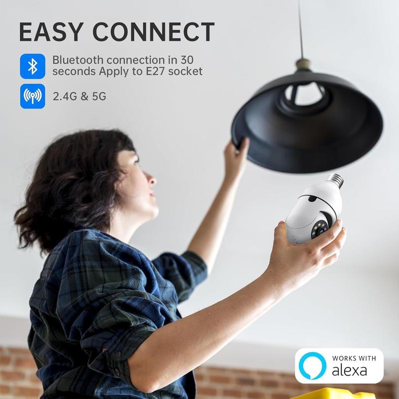 Light Bulb Security Camera 5G&2.4GHz WiFi 3MPSecurity Cameras Wireless Outdoor MotionDetection and Alarm,Two-Way Talk,Color NightVision,Human Detection, Compatible with AlexaMicro SD, Limited Time Offer