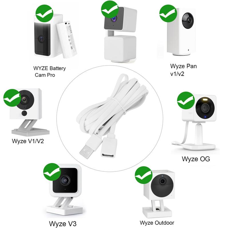 2PACK USB Extension  Compatible with WYZE Cam V3 V4 V2,Wyze Cam OG, WYZE Cam Pan V3 V3 Pro  V2, 20Ft 6M IPX7  Extension   Power Your WYZE Cam Continuously - White