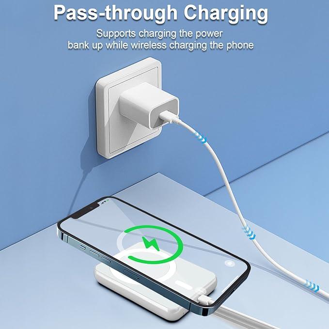 MagSafe mobile phone power, Mach 5000 and 10,000 wireless magnetic bank C-type cable 20W PD charging, thin cell phone battery pack iphone Chargeable