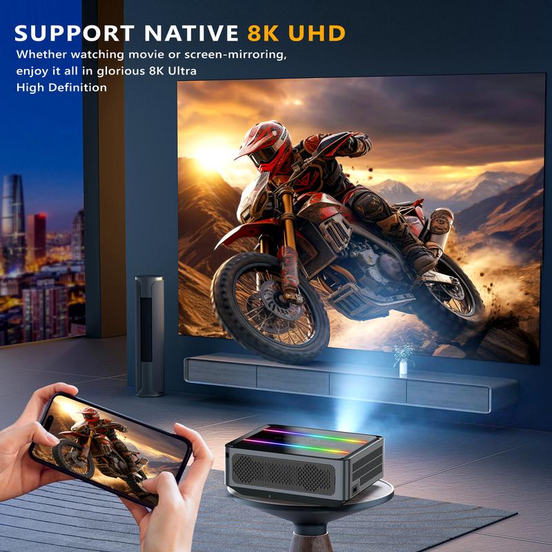 PUERSIT 4k Projector with AI Auto Focus,25,000 Lux Brightness for Outdoor and home Movies with WiFi and Bluetooth,3D Stereo Sound  Video Projector