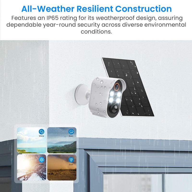 Outdoor Solar Power Security Camera, Wireless Security Camera with Night Vision, AI Human Detection, Household Surveillance Camera with 2-Way Audio & Cloud Storage for Home