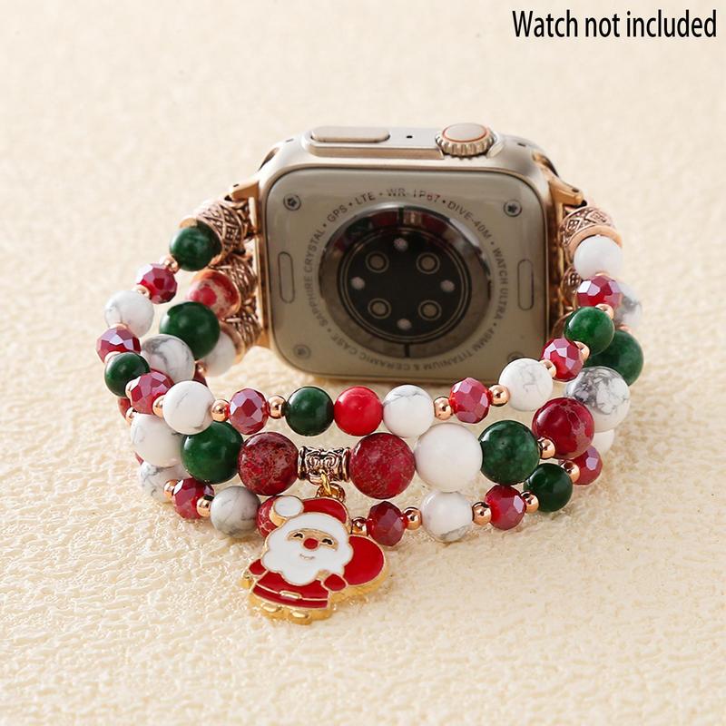 Christmas Themed Watch Band (Band Only), Handmade Stretchy Adjustable Beaded Watch Band, Smart Watch Accessories for Apple Watch Series