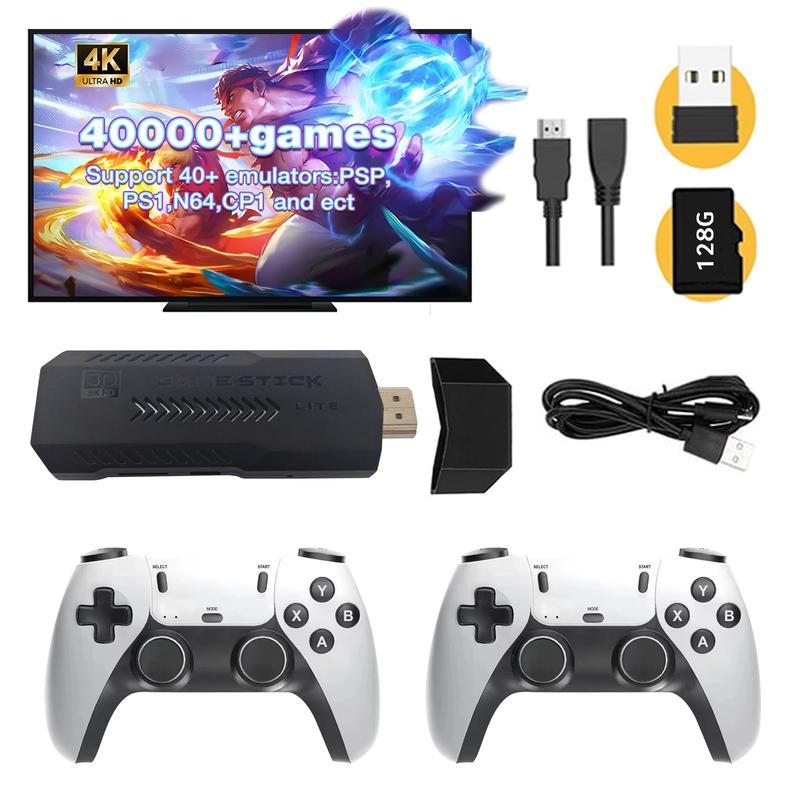 X2PRO retro game console, wireless controller, 40000+ games, multiple emulators included, 4K HDMI output, built-in 128G card, with 2.4GHz wireless retro game console game controller