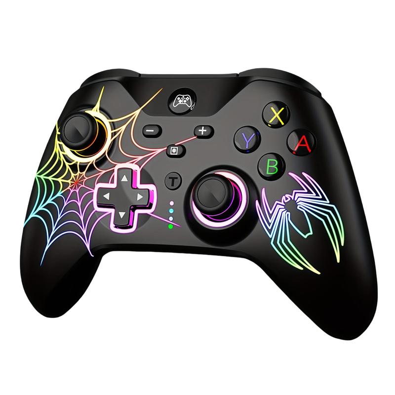 Spider Pattern Wireless Gaming Controller, 9 RGB LED Lights Gamepad, Ergonomic Design Controllers for Multiple Devices, Console Accessories