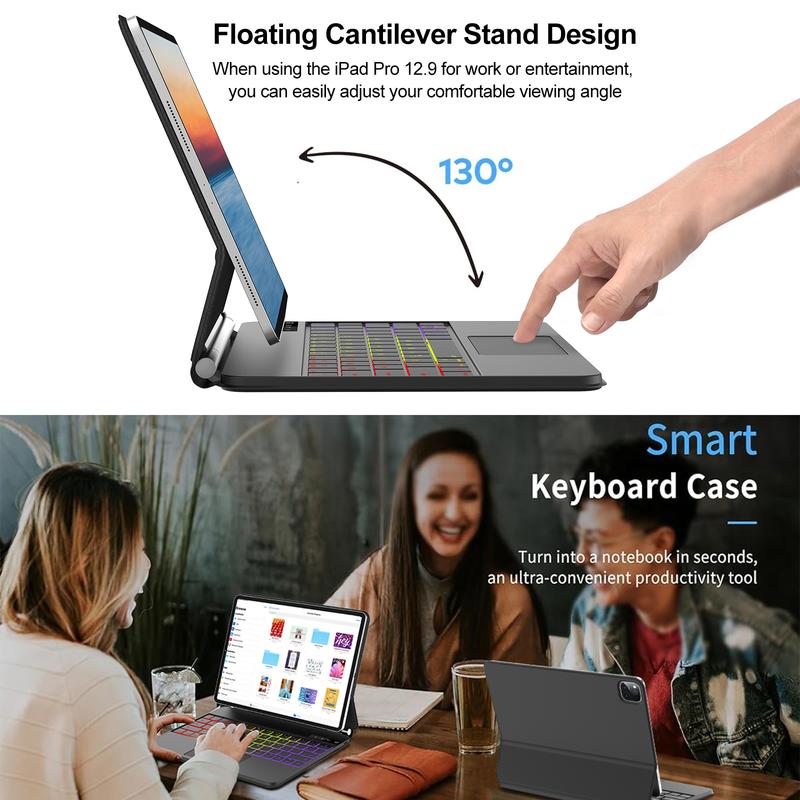 Bluetooth Trackpad Keyboard Case for iPad Pro 12.9 inch Generation, Shockproof Tablet, Smart Backlight Keyboard Cover Magnetic Folio Smart Ipad Bundle