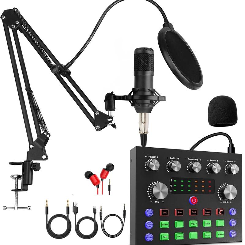 Professional Podcast Studio Equipment, 1 Count USB Rechargeable Microphone & Audio Interface & Sound Card, Live Streaming Equipment for YouTube