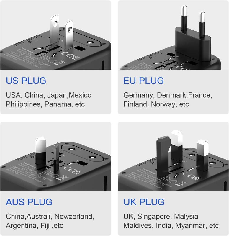 RGS Universal Travel Adapter International Power Plug with USB-C and USB-A Ports All-in-One Worldwide Wall Charger for USA EU UK AUS Cellphone