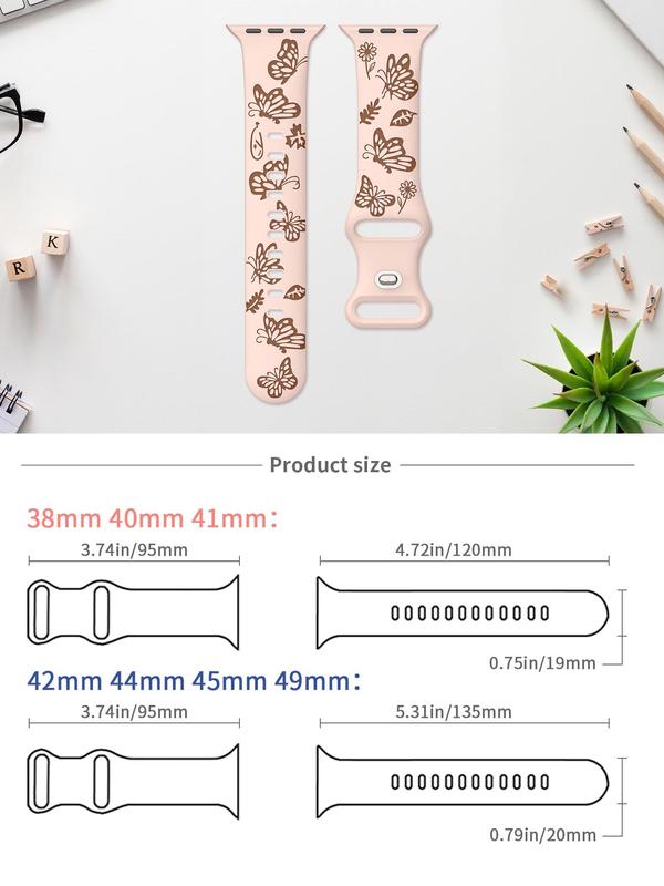 Fashion Butterfly Pattern Watch Band, 2024 New Style Soft Silicone Watch Band for Women, Watch Accessories Compatible with Iwatch Series 9 8 7 6 5 4 3 2 1 Se Ultra