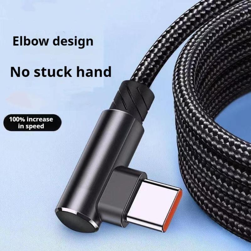 90 Degree Right Angle Type-C Charging Car Gaming Data Cable, 1 Count Charger Data Cable Compatible with Samsung, Google, Xiaomi, Smartphone Accessories