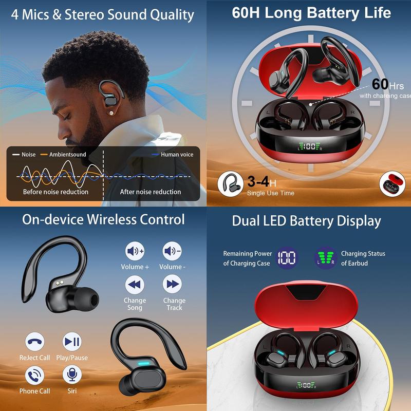 LIFEBEE Wireless Audio Earphone, In-ear Design Earphone with LED Power Display, Noise Cancelling Earphone for Sports Running, Back to School Gifts