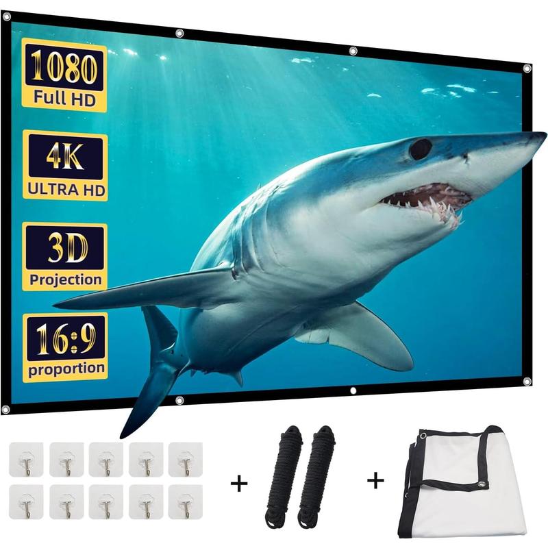 100 inch Projector Screen, Foldable Washable Portable Rear Front Projector Screen 4K Indoor Outdoor 16:9 HD Projection Movies Screen for Backyard Home Theater Office