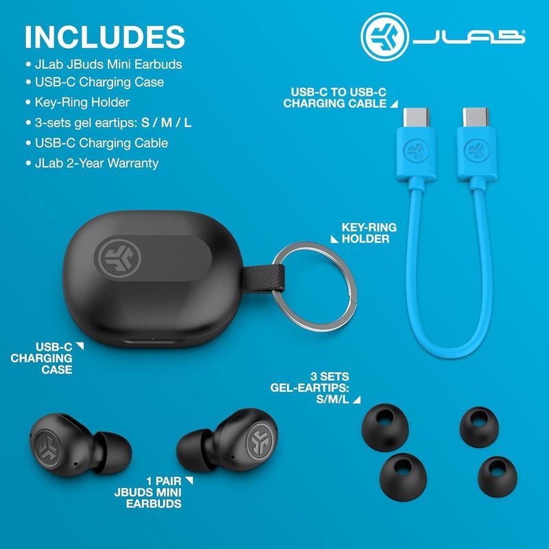 JLab JBuds Mini True Wireless Earbuds, Set of 5, IP55 Sweat Proof, Bluetooth, Be Aware Safety Mode, Customize Sound Controls, Android   iPhone