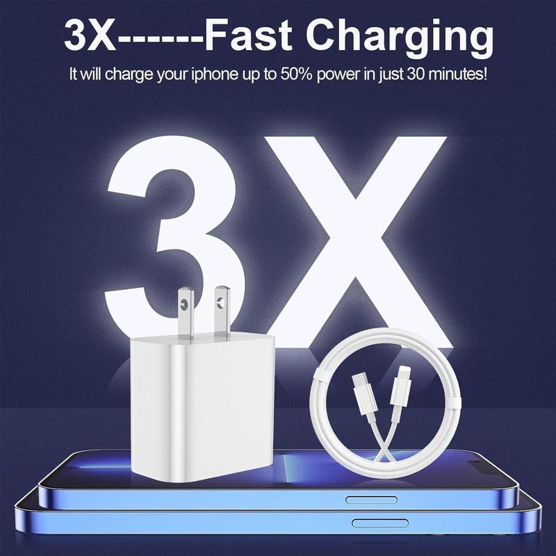 Fast Charging 2Pack 20W PD Port Wall Charger Block with 6FT 10FT USB C to Lightning Cable Compatible with iPhone 14  13 12 11 X ... Device Protection Adapter Smartphone